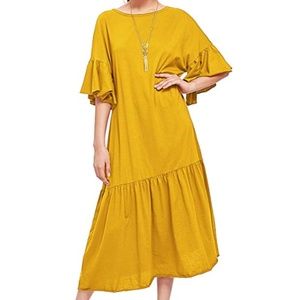Mustard Drop Waist Casual Dress